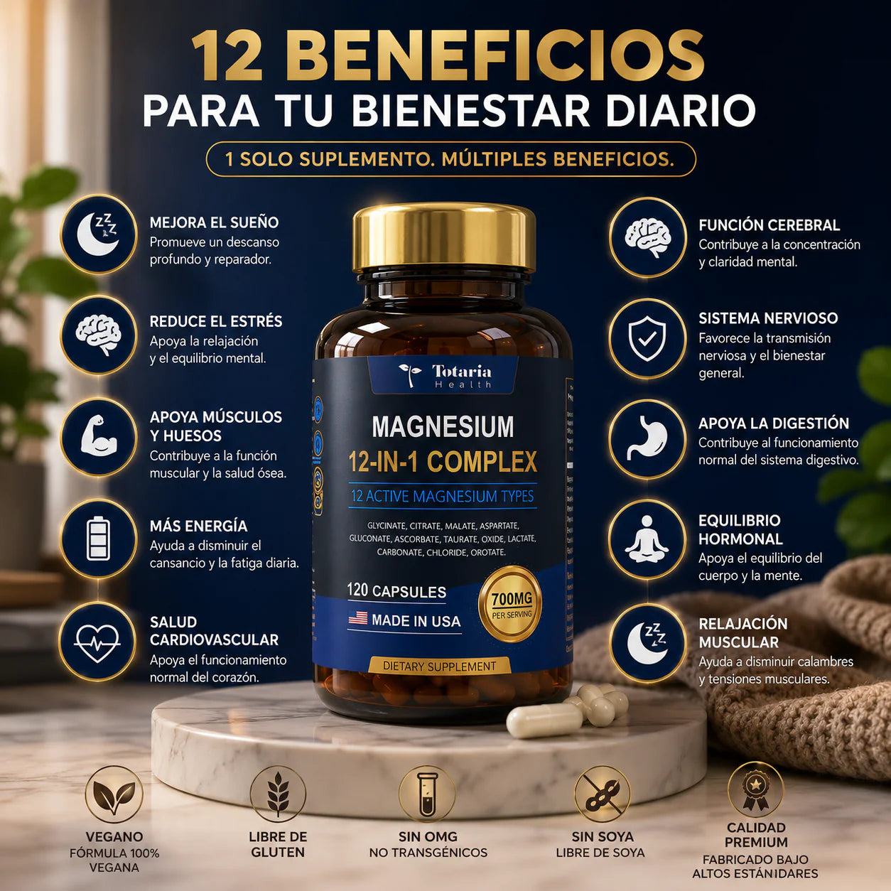 Magnesio Multiactivo 12 en 1 – Complejo Avanzado de Alta Absorción 🌿