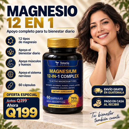 Magnesium Multiactivo 12 en 1 – Complejo Avanzado de Alta Absorción 🌿